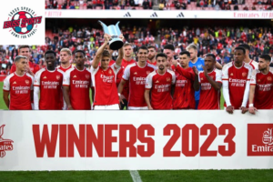 Arsenal Football Club players celebrating a trophy