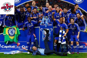 Chelsea celebrating celebrating their trophy