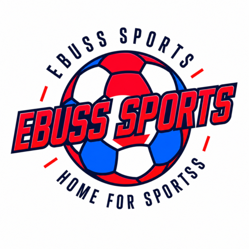 Logo with a stylized soccer ball in red, white, and blue. The text EBUSS SPORTS is displayed prominently across it, with EBUSS SPORTS above and HOME FOR SPORTS below the ball.