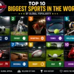 Top 10 biggest sports in the world featuring popular global sports including football, cricket, basketball, tennis, volleyball, Formula 1, baseball, golf, rugby and boxing