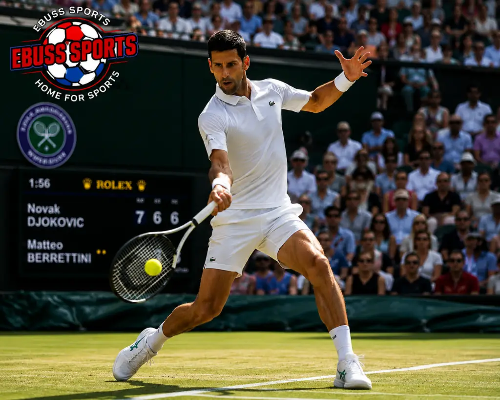 Tennis player serving during a professional court match