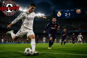 Football soccer match in a packed stadium representing the biggest sports in the world