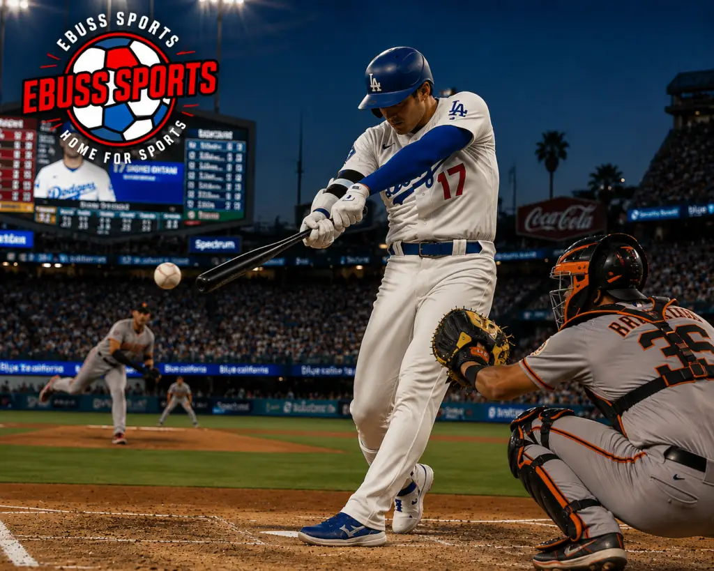 Baseball batter swinging during a professional stadium game